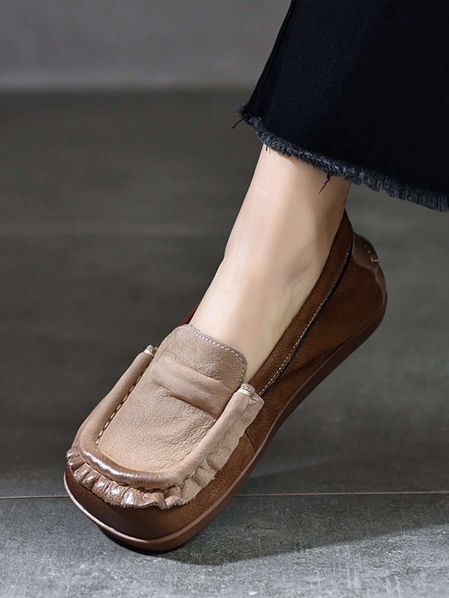 Scarpe estive retrò in pelle color block con giunzioni da donna