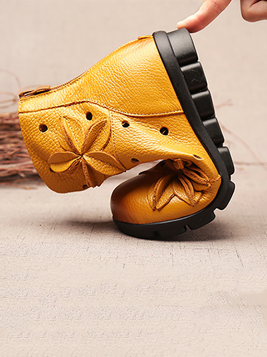 Bottes de printemps en cuir ajourées et épissées pour femmes
