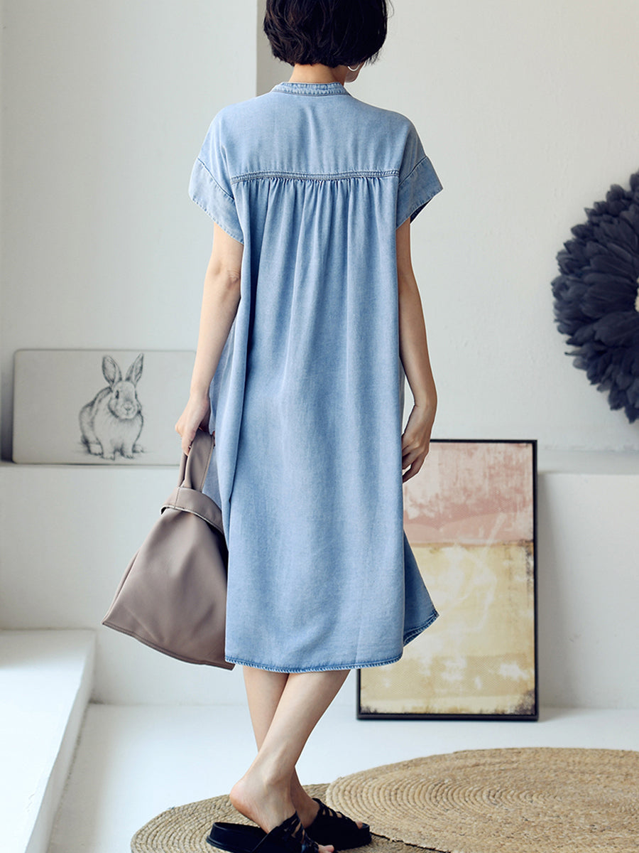 Vestito estivo casual da donna in denim blu tinta unita 