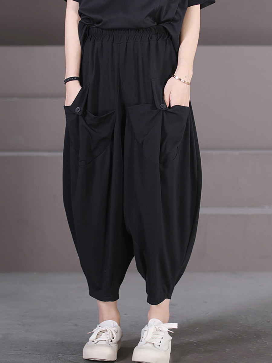 Pantalon sarouel décontracté d'été pour femme avec poches amples et solides