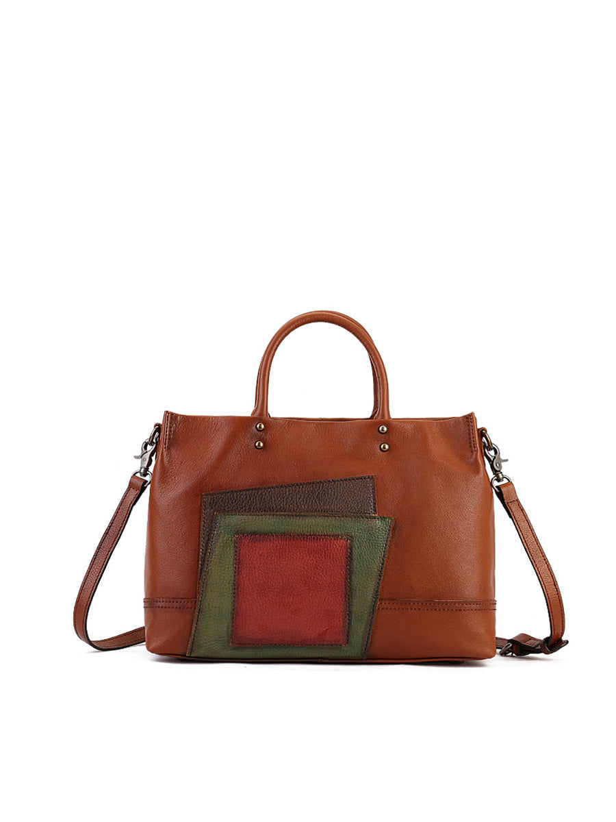 Borsa a mano con tracolla in pelle patchwork da donna, capacità grande