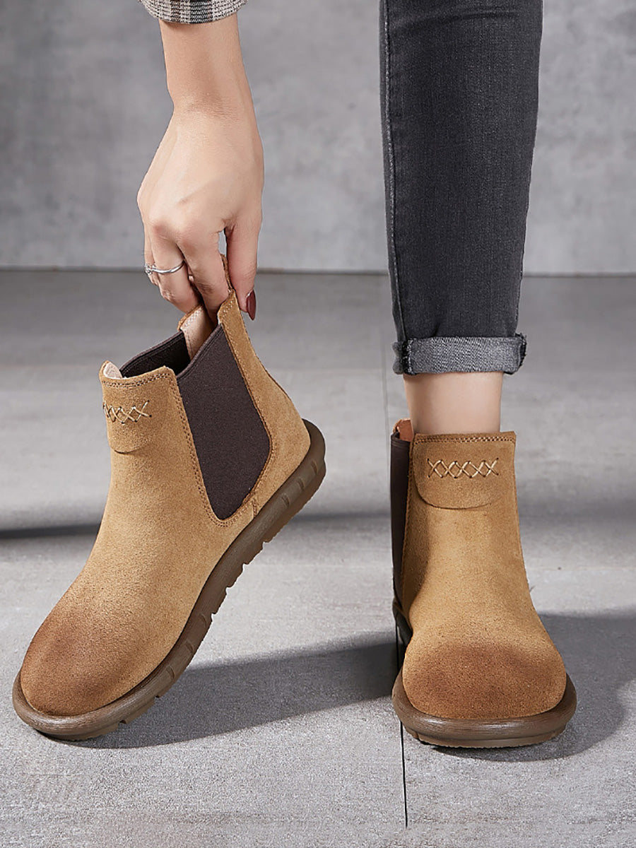 Stivali Chelsea bassi in vera pelle color block da donna