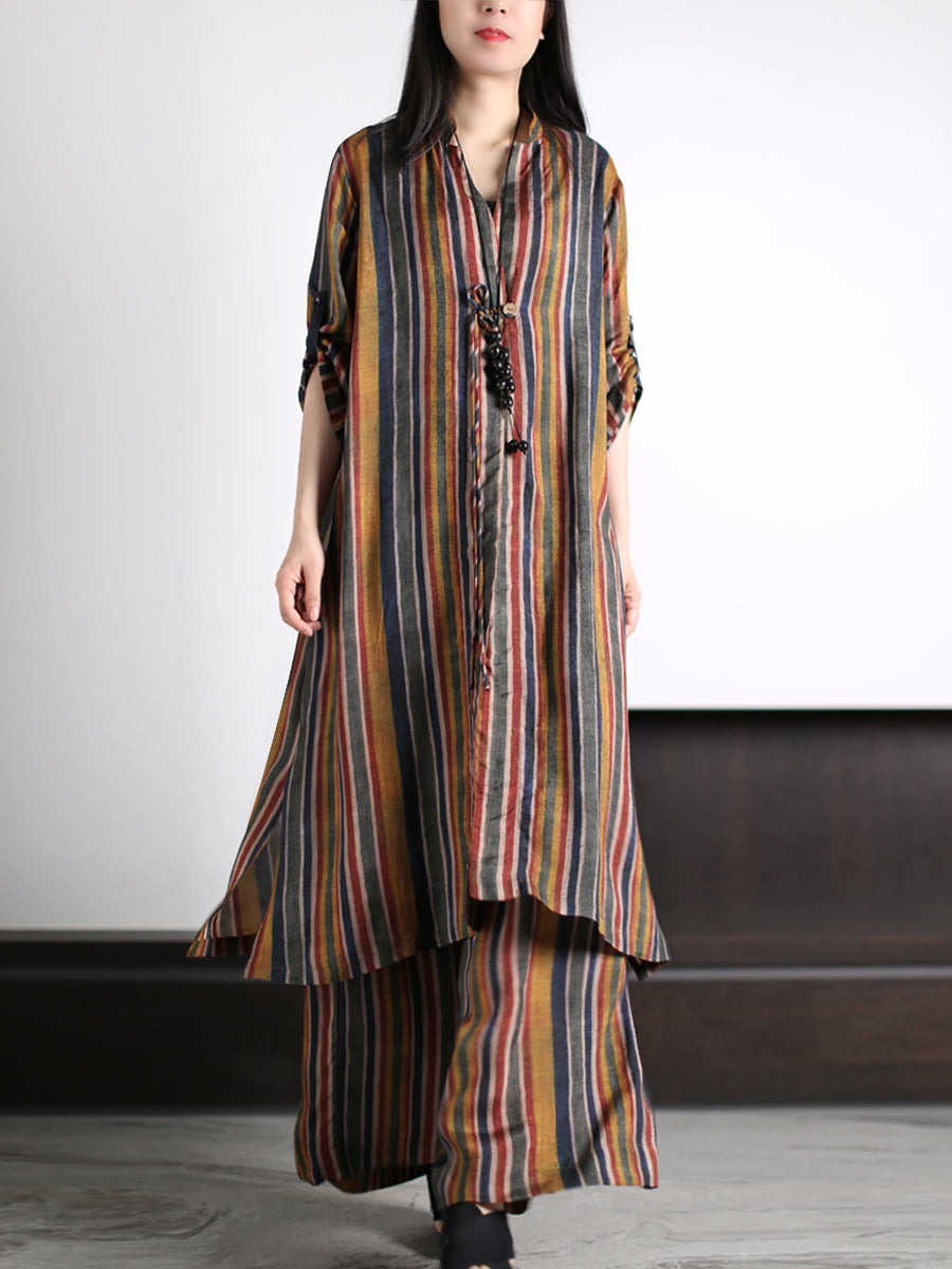 Camicia lunga e larga a righe vintage da donna + pantaloni
