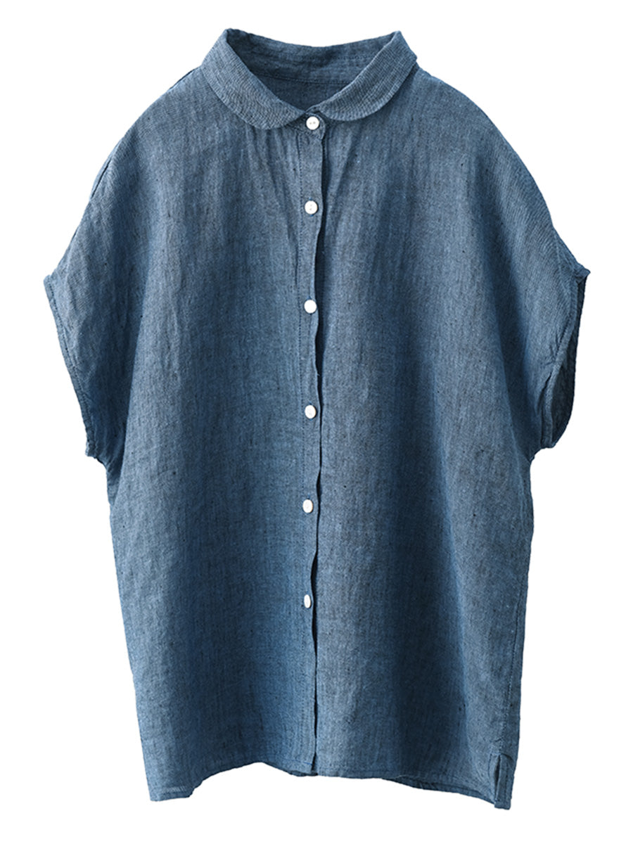 Camicia da donna vintage tinta unita 100% cotone con bottoni