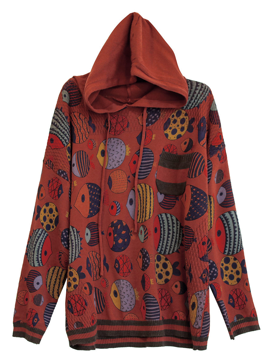 Felpe con cappuccio da donna con stampa cartoon vintage autunnale