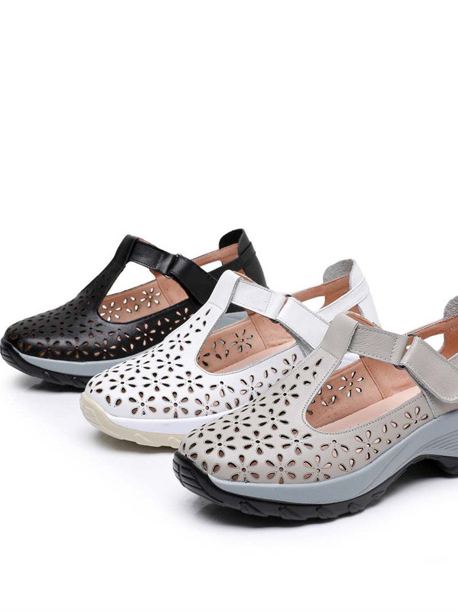 Scarpe estive da donna in pelle con plateau e ritaglio