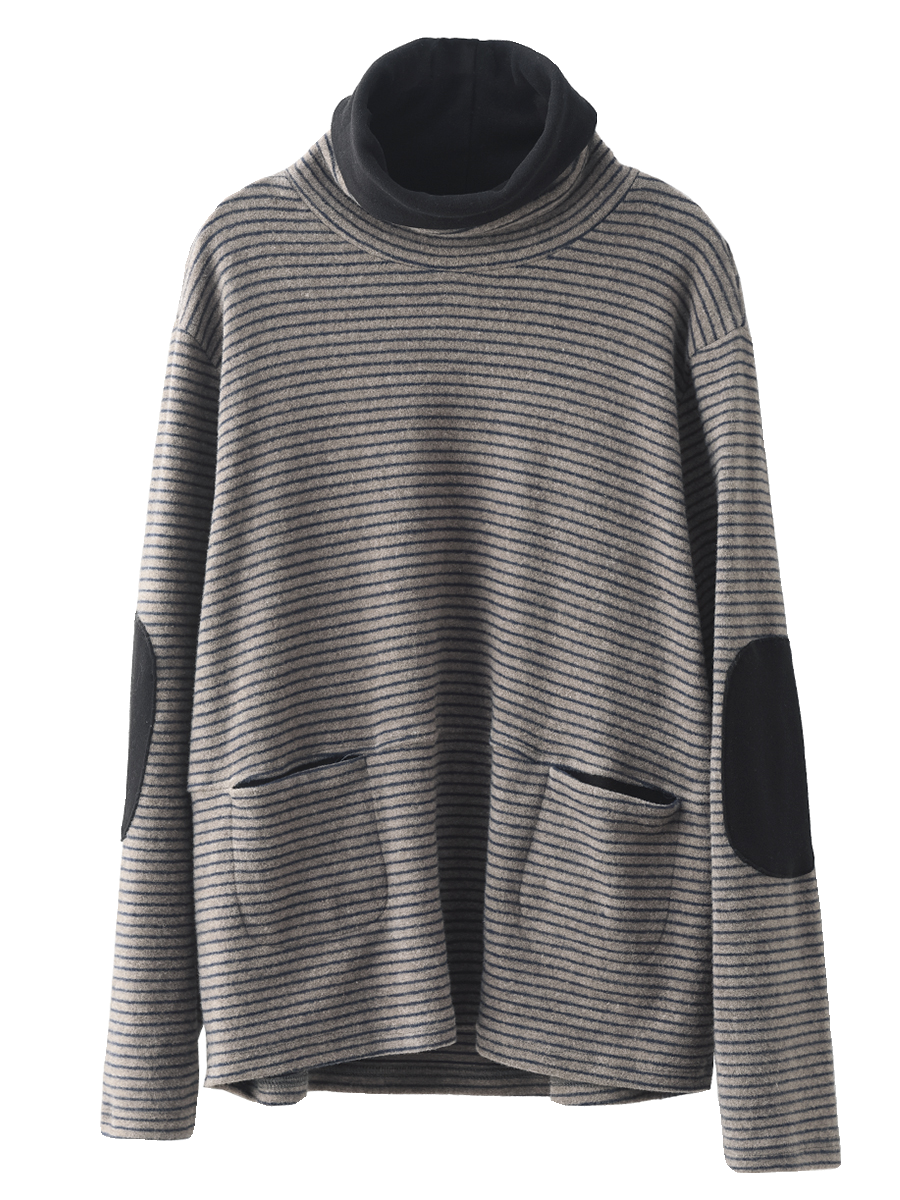 Sweat-shirt à col roulé à rayures décontracté pour femme