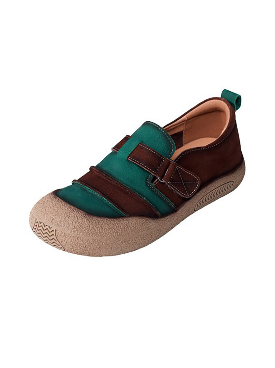 Chaussures plates d'été en cuir à blocs de couleurs pour femmes
