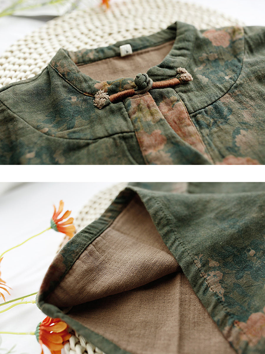 Abito da donna in cotone con stampa a foglia vintage autunnale