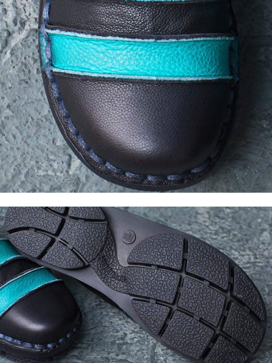 Scarpe basse casual da donna in pelle con inserti color block