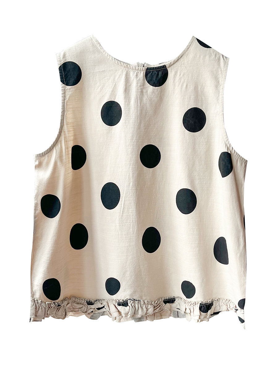 Gilet ample en coton à ourlet en dentelle à pois pour femme