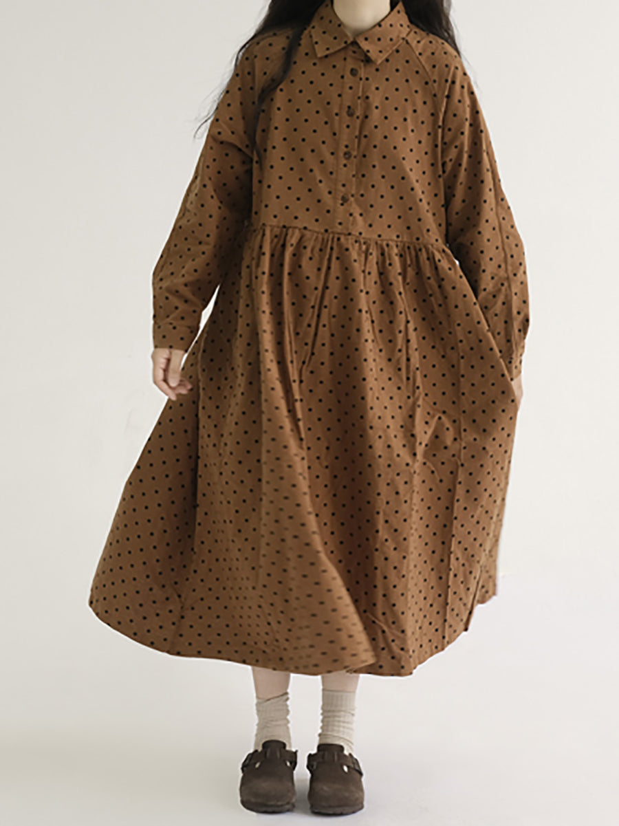 Abito da donna vintage a maniche lunghe con pieghe a pois