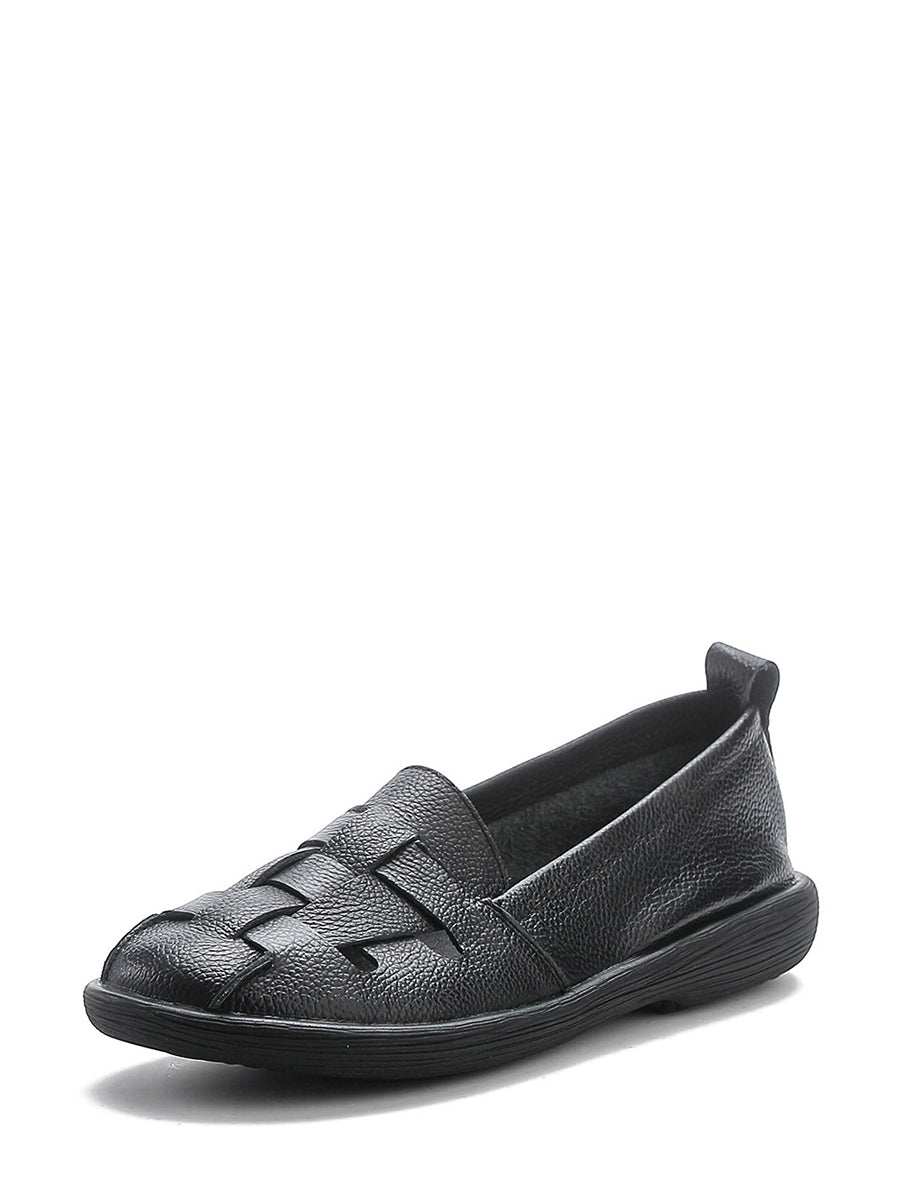 Scarpe basse estive vintage in pelle morbida intrecciata da donna