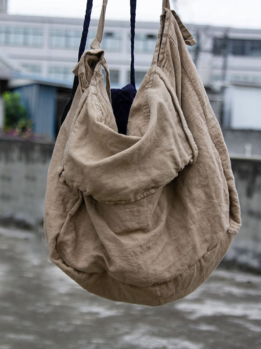 Borsa a tracolla vintage in cotone e lino, grande capacità