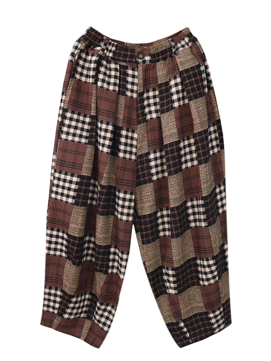 Pantaloni harem a quadri vintage autunnali da donna
