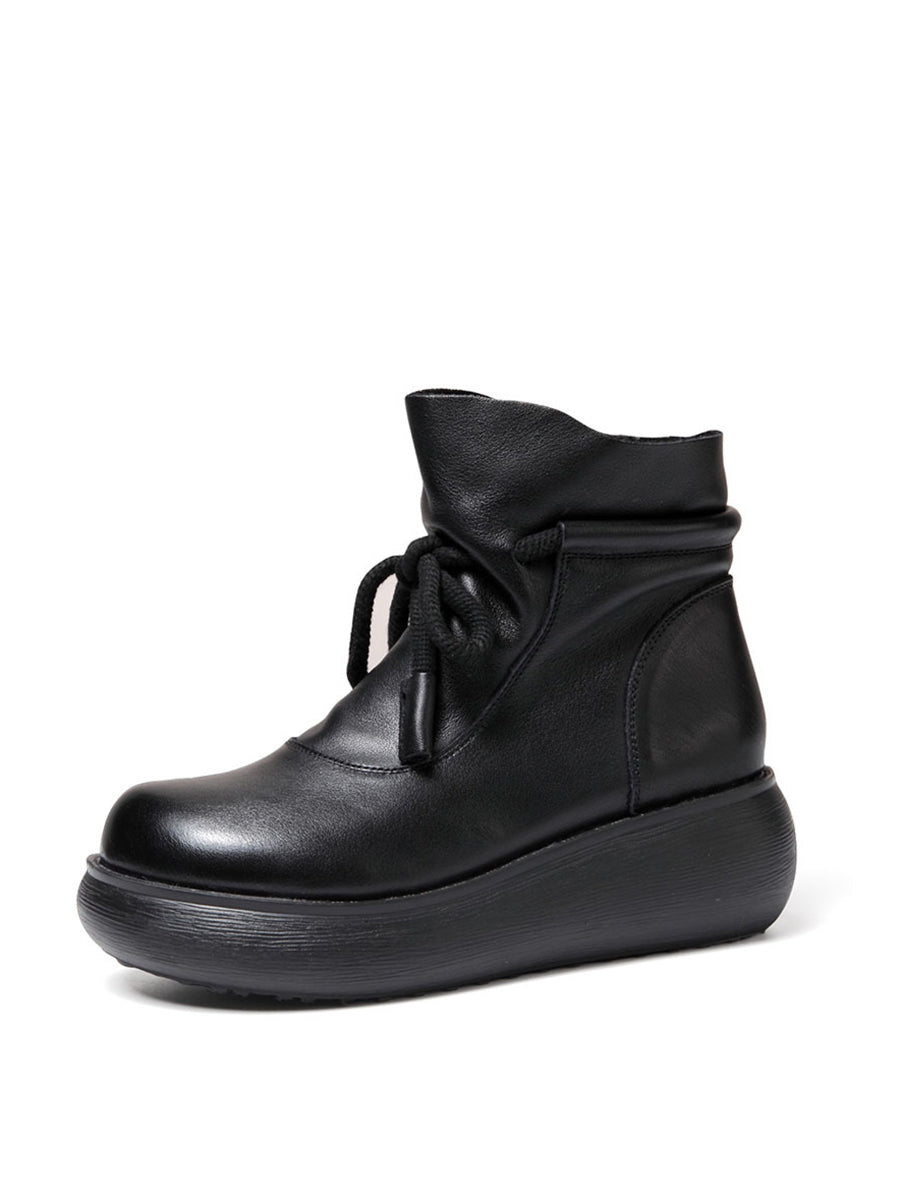 Stivali da donna vintage invernali in pelle con plateau