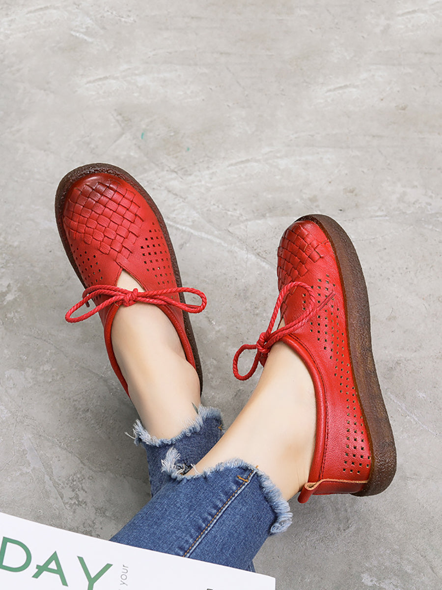 Scarpe basse estive vintage in pelle intrecciata da donna