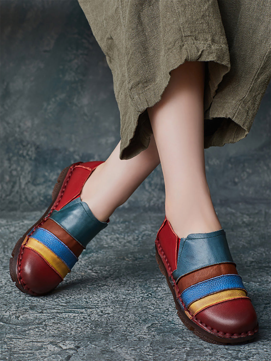 Scarpe basse casual da donna in pelle con inserti color block