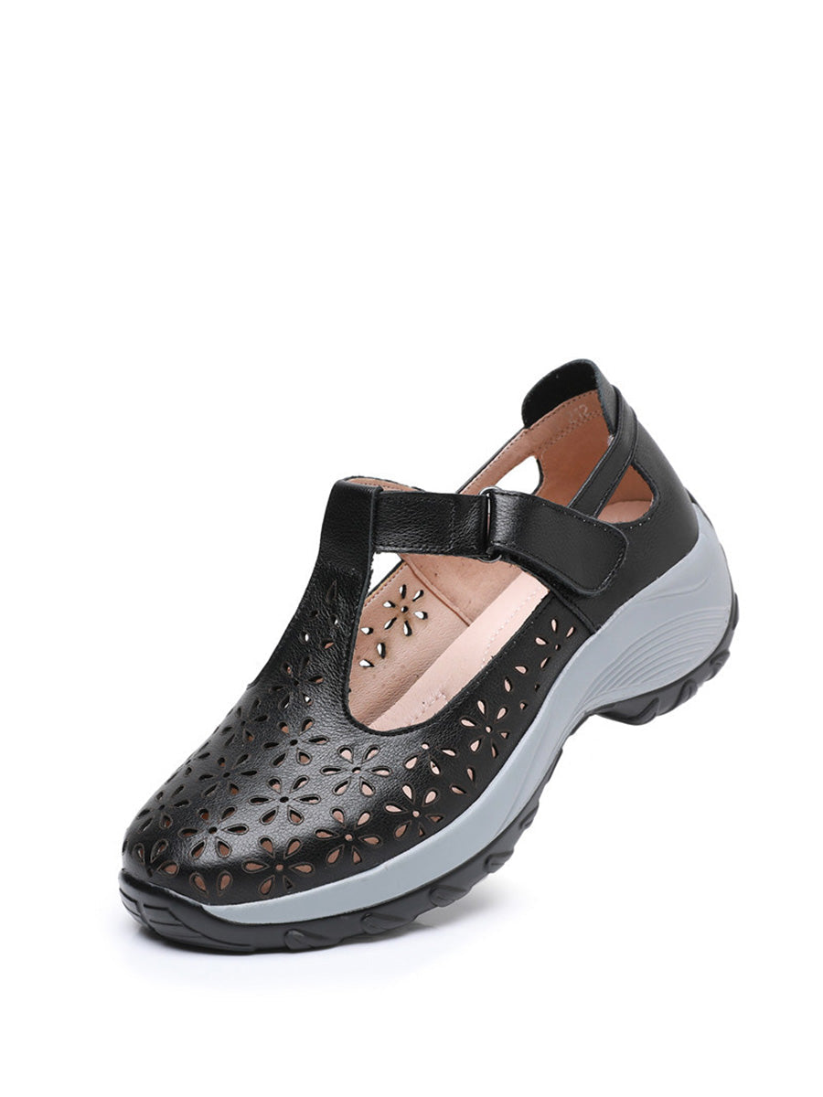 Scarpe estive da donna in pelle con plateau e ritaglio