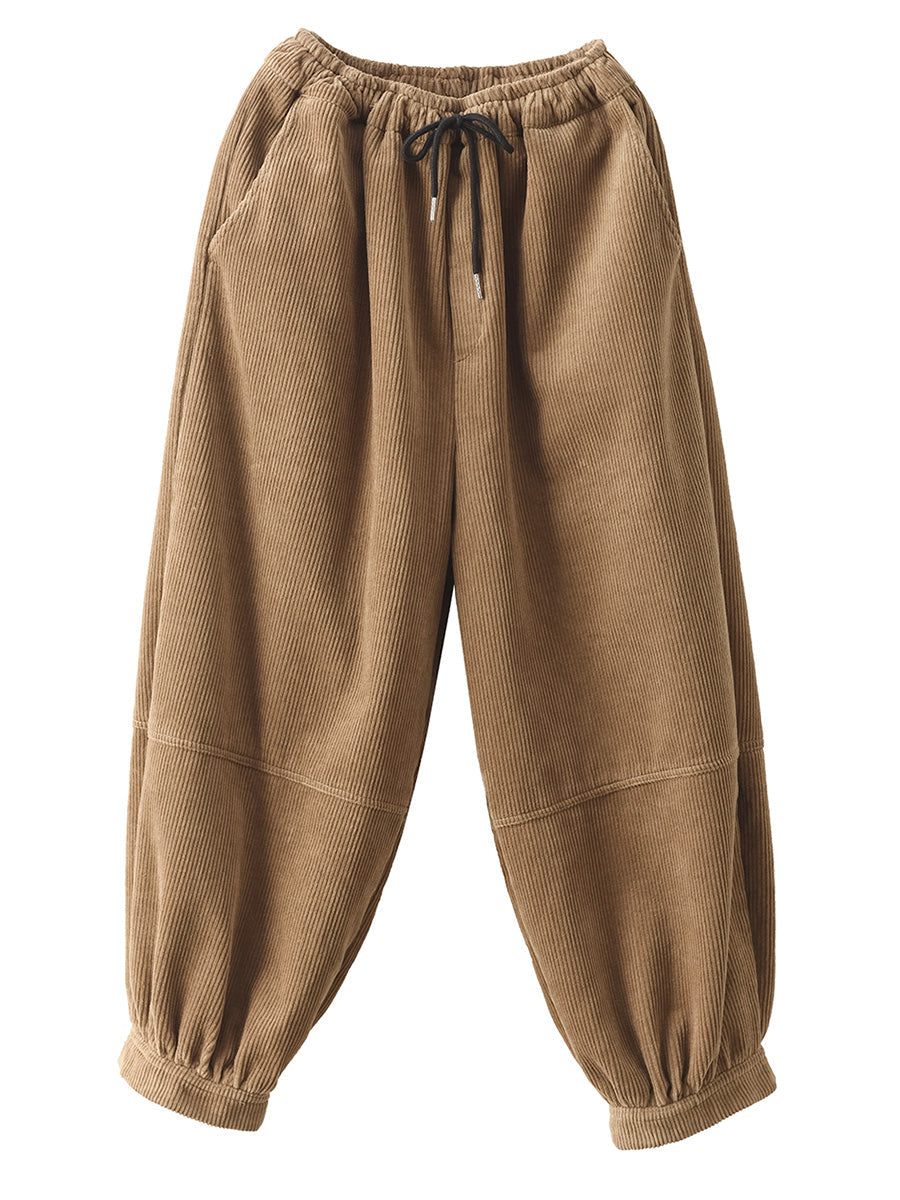 Pantalon décontracté uni ample doublé polaire pour femme