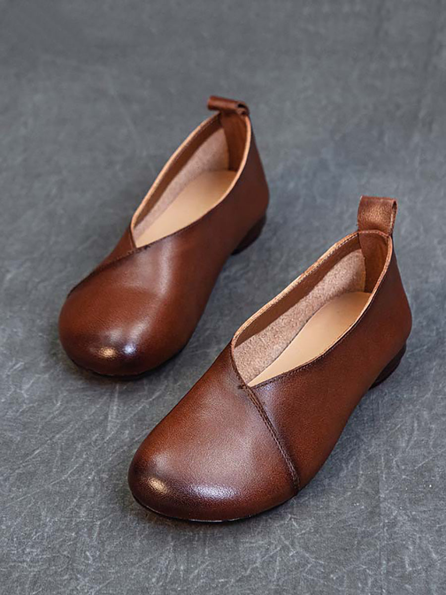 Scarpe da donna vintage primaverili in pelle con tacco basso