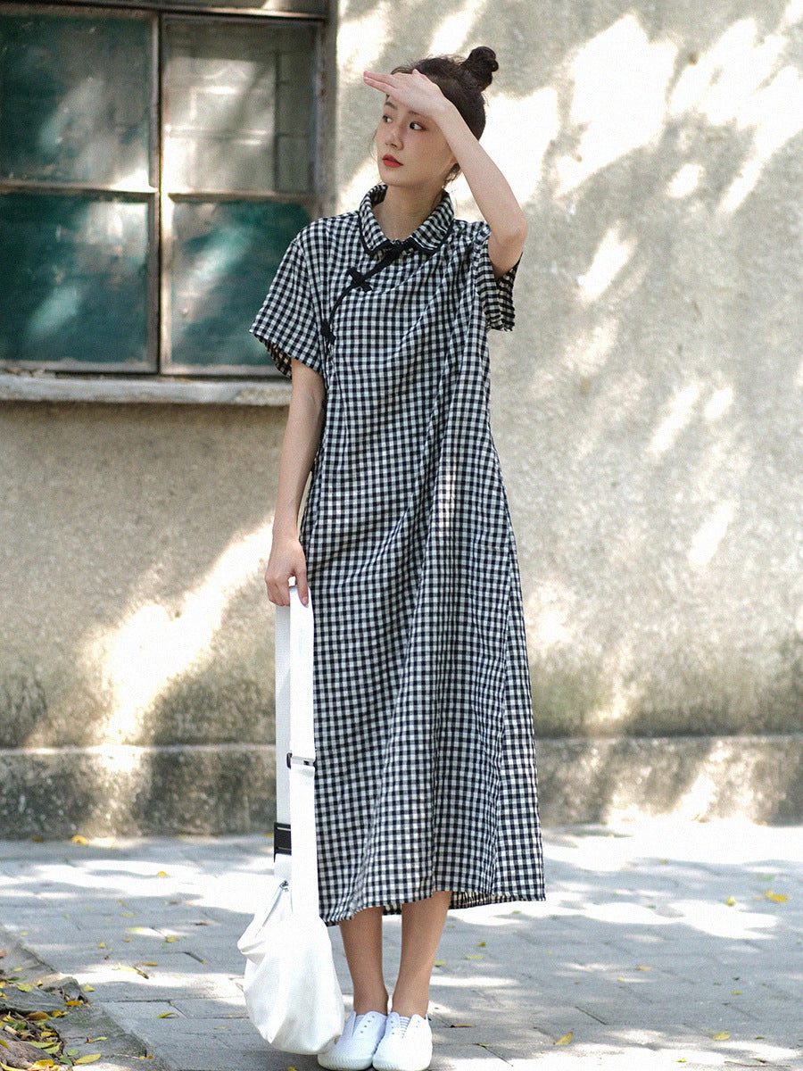 Abito estivo da donna vintage a quadri con rana