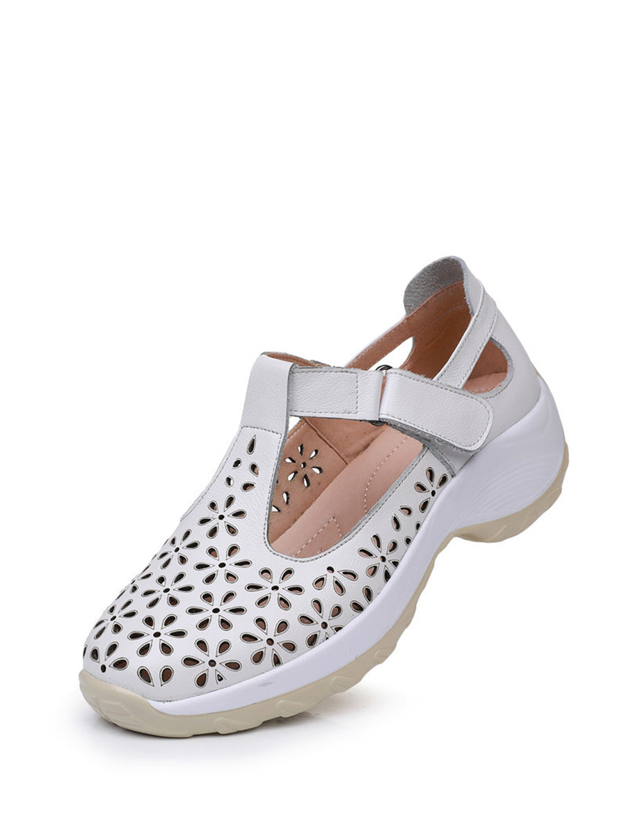 Scarpe estive da donna in pelle con plateau e ritaglio