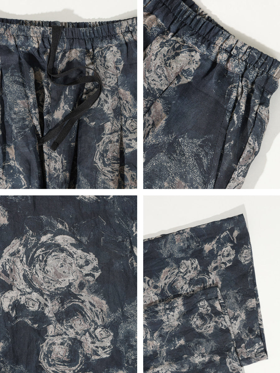 Pantaloni da donna in ramiè con gamba dritta, tasca a forma di fiore, estate retrò