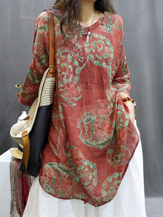 Camicetta estiva vintage da donna con fiori di ramiè M3XL
