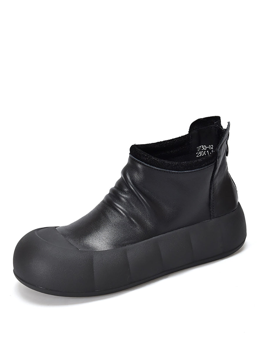 Women Vintage Autumn Soft Leather Platform Boots