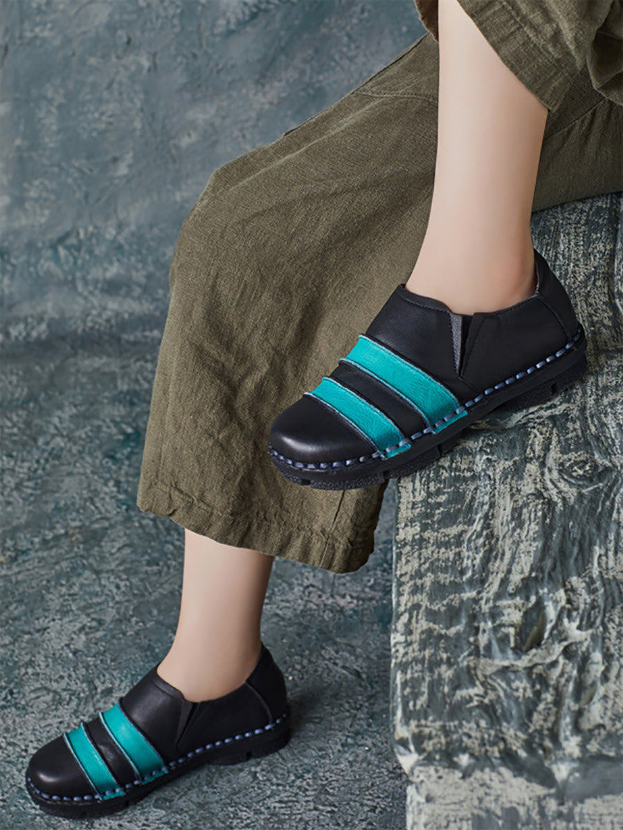 Scarpe basse casual da donna in pelle con inserti color block