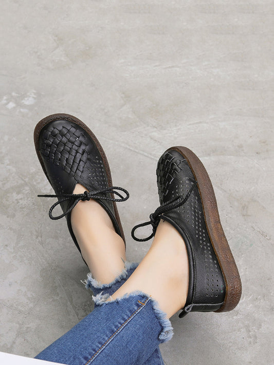 Scarpe basse estive vintage in pelle intrecciata da donna