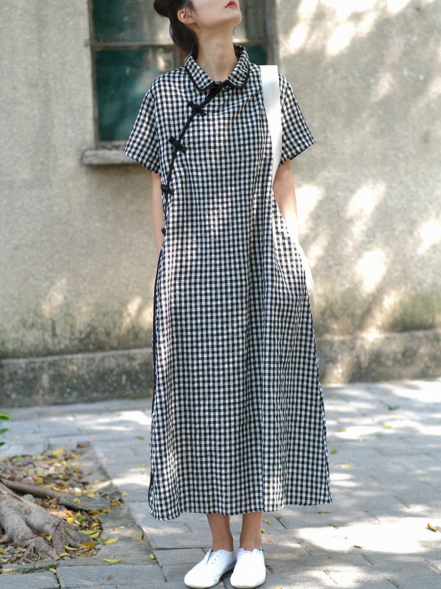 Abito estivo da donna vintage a quadri con rana