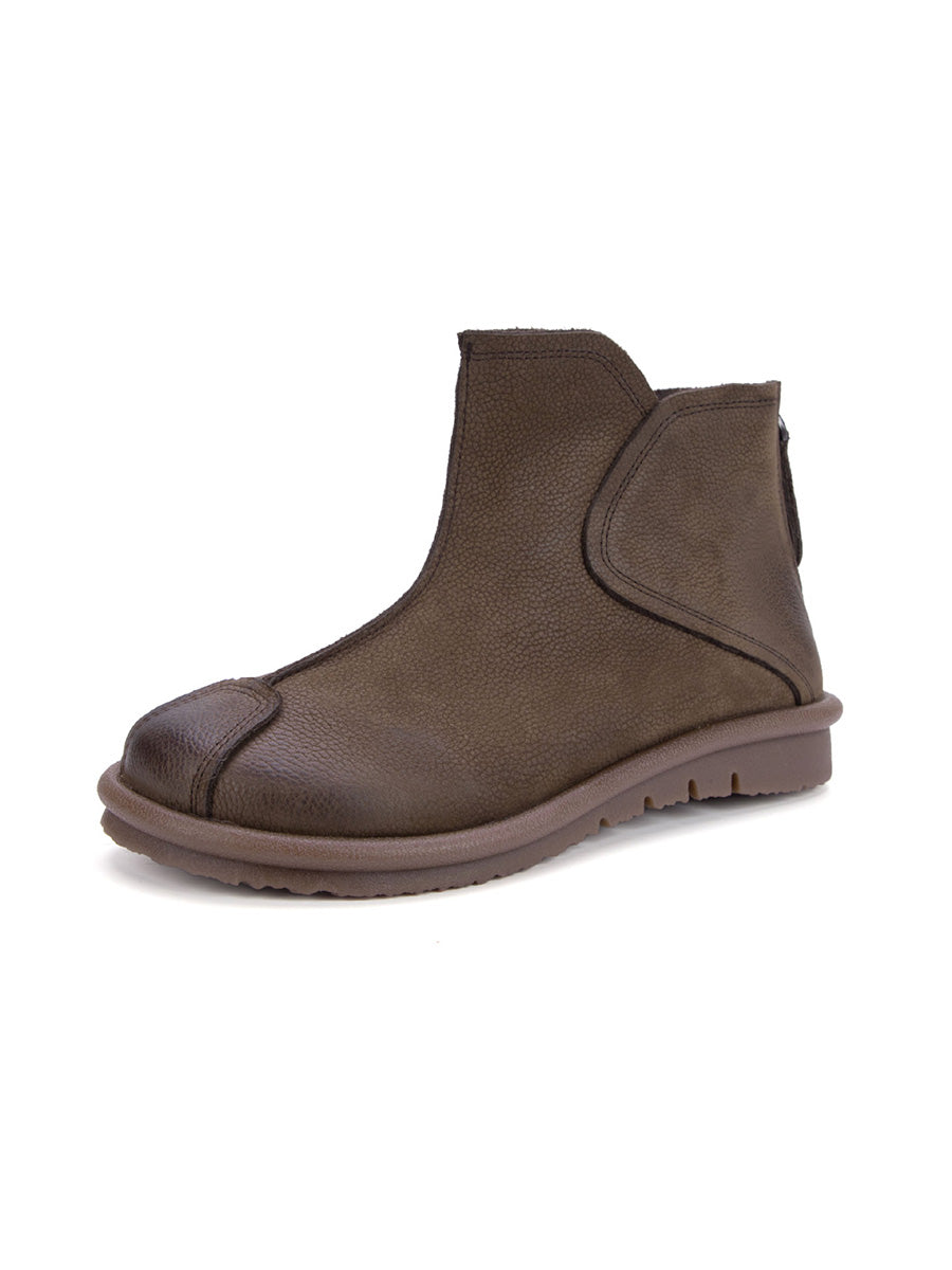 Women Vintage Genuine Leather Spliced Flat Ankle Boots