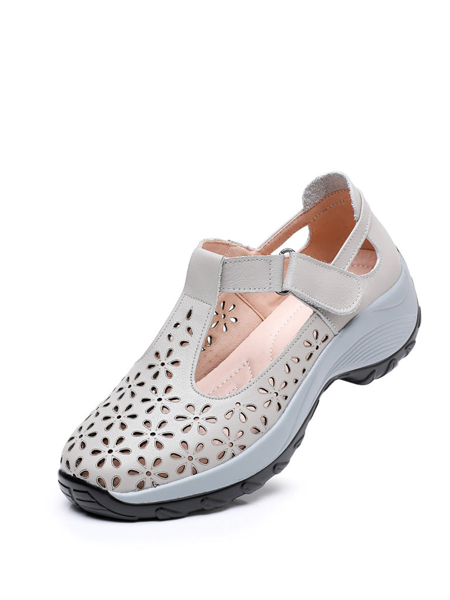 Scarpe estive da donna in pelle con plateau e ritaglio