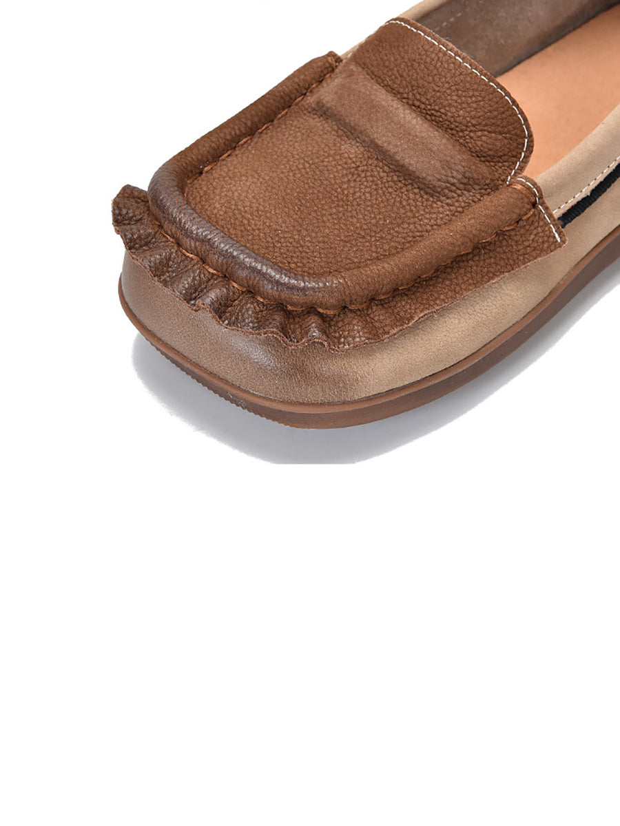 Scarpe estive retrò in pelle color block con giunzioni da donna