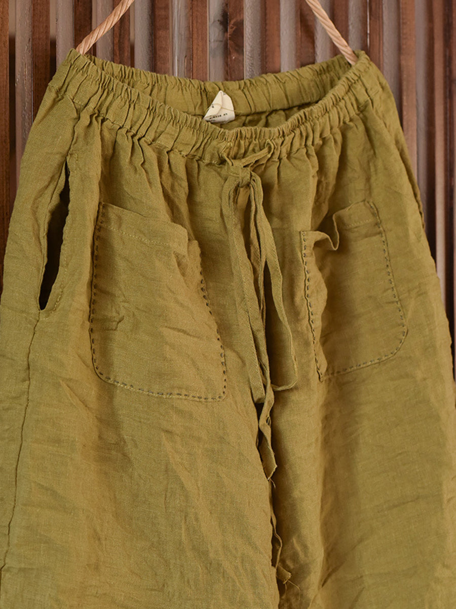 Pantalon sarouel d'été en lin vintage pour femme
