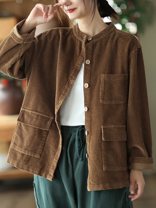Cappotto in velluto a coste di cotone vintage tinta unita da donna