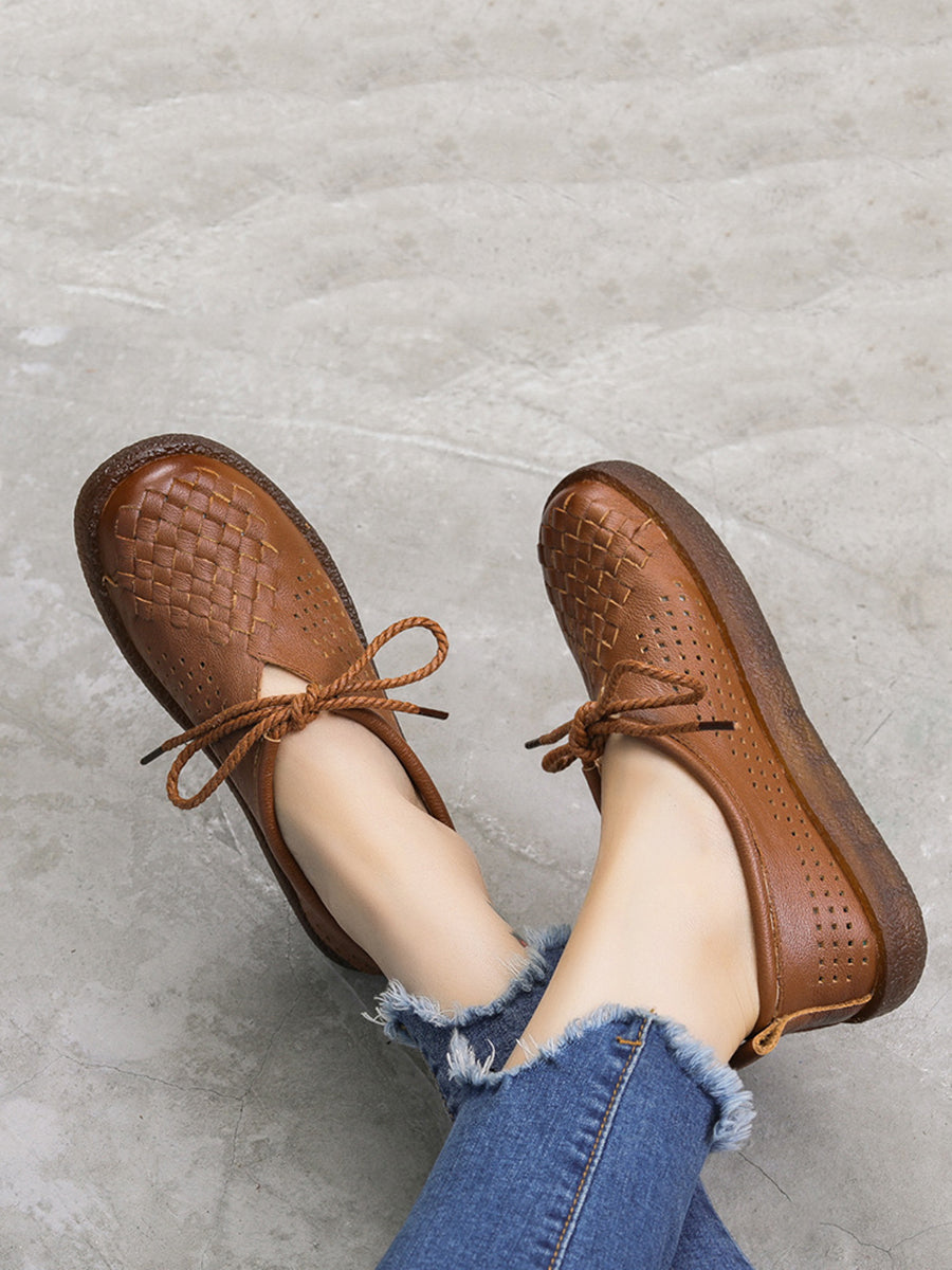 Scarpe basse estive vintage in pelle intrecciata da donna