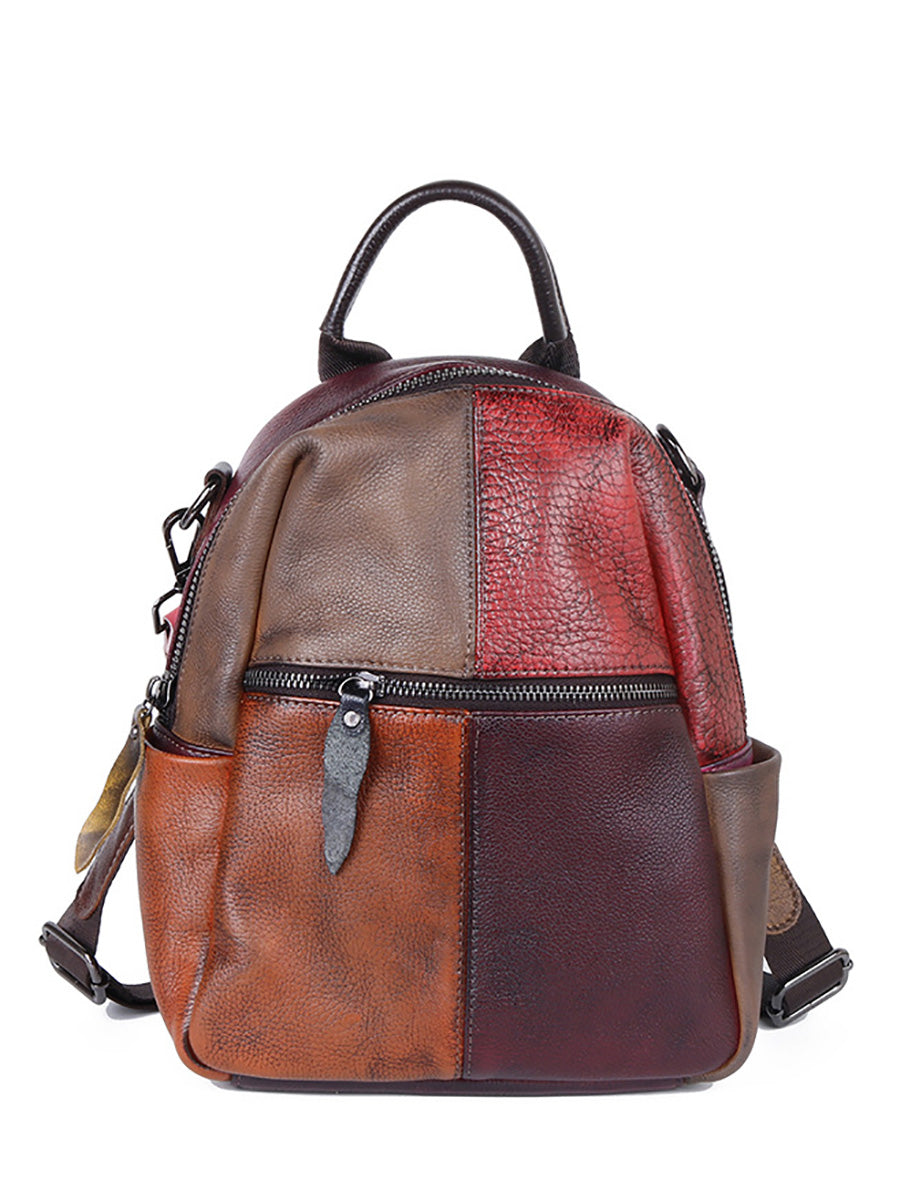 Zaino da esterno in pelle dipinto a mano colorblock da donna