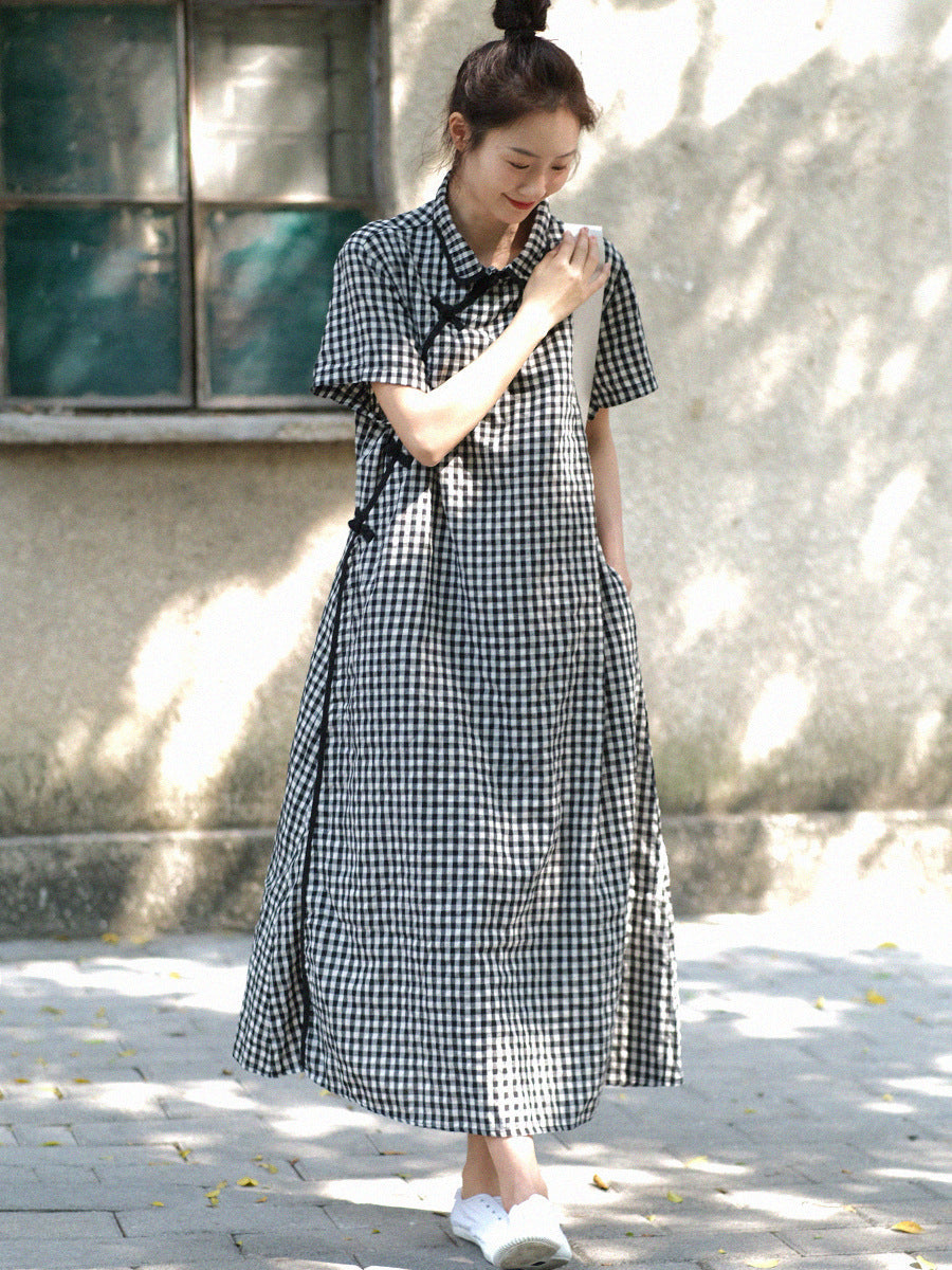 Abito estivo da donna vintage a quadri con rana