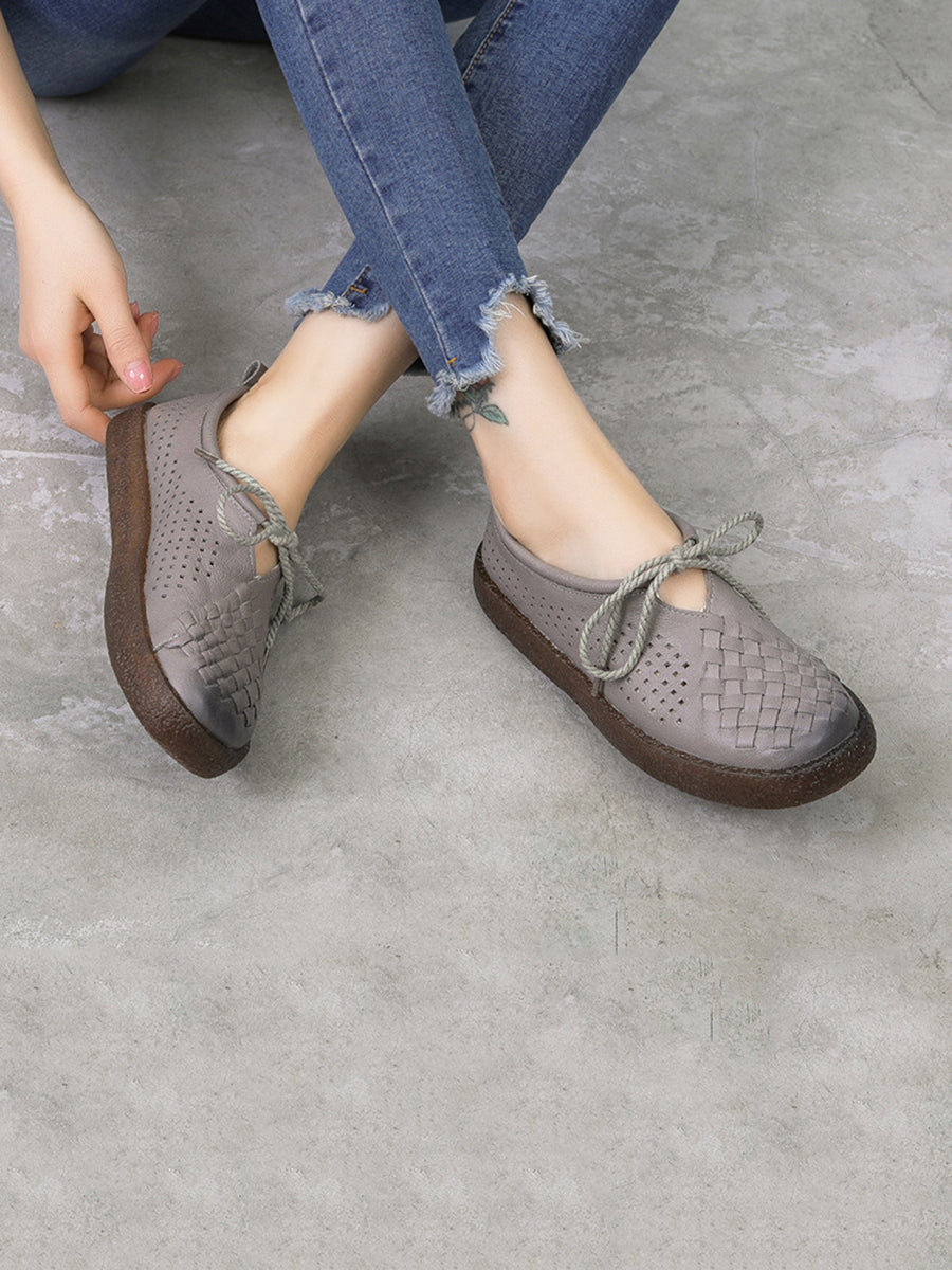 Scarpe basse estive vintage in pelle intrecciata da donna