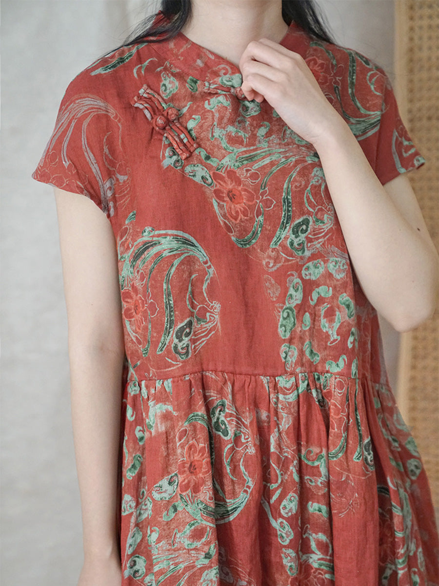 Vestito estivo da donna con fiori etnici in ramiè
