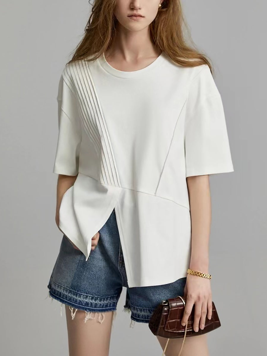 Camicia estiva casual da donna con orlo diviso e pieghe unite