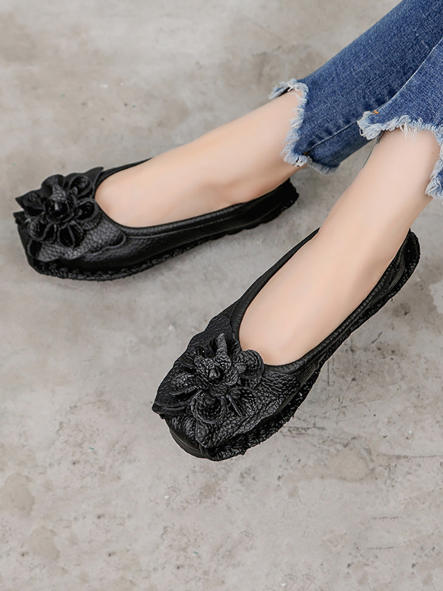 Scarpe estive vintage da donna in pelle con fiori intrecciati