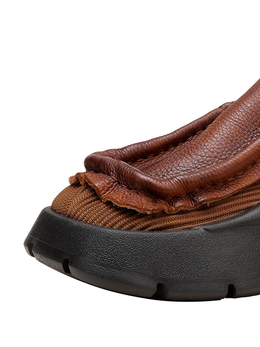 Women Retro Genuine Leather Spliced Platform Shoes