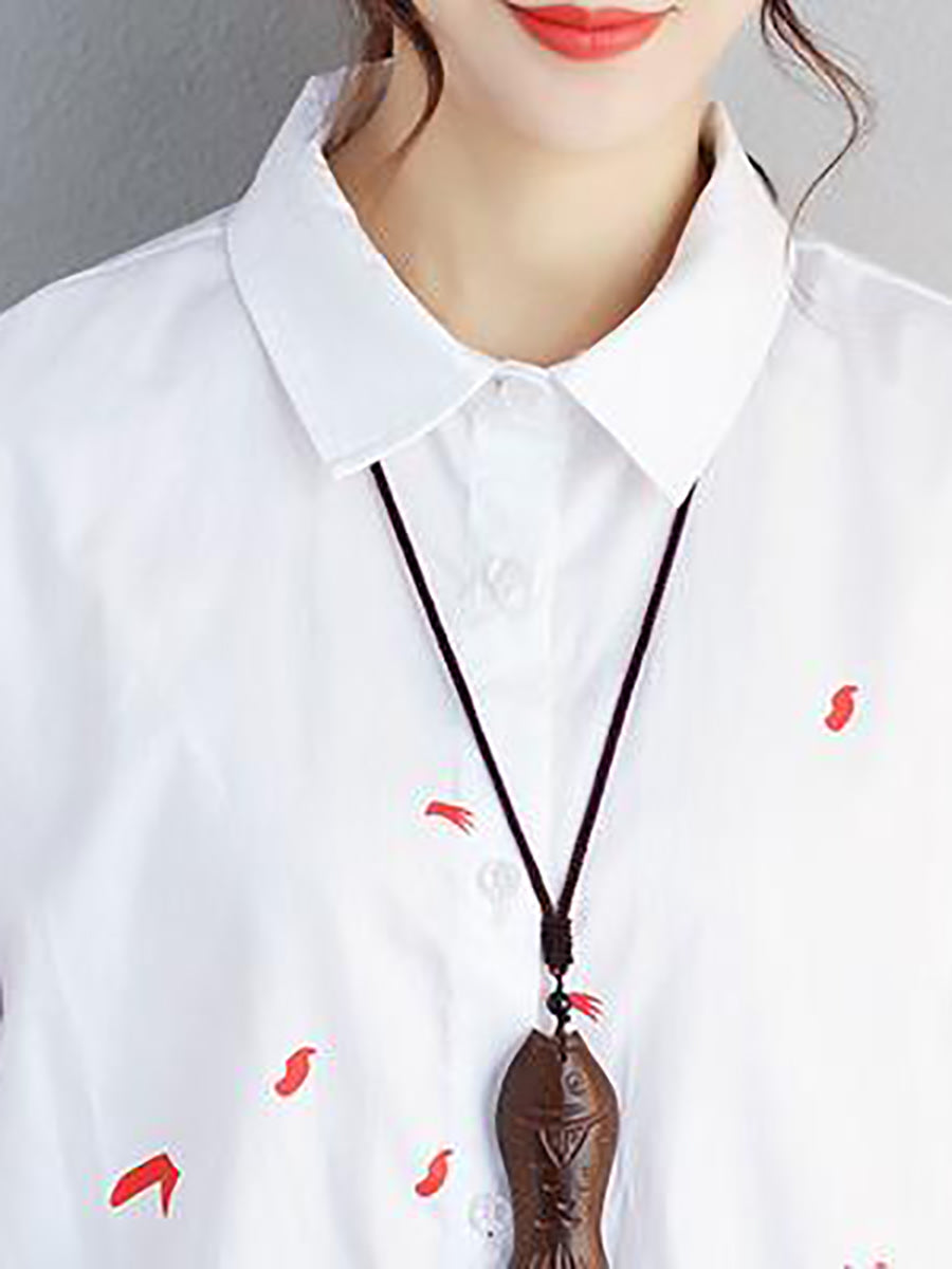 Camicia irregolare monopetto in cotone da donna con stampa letteraria