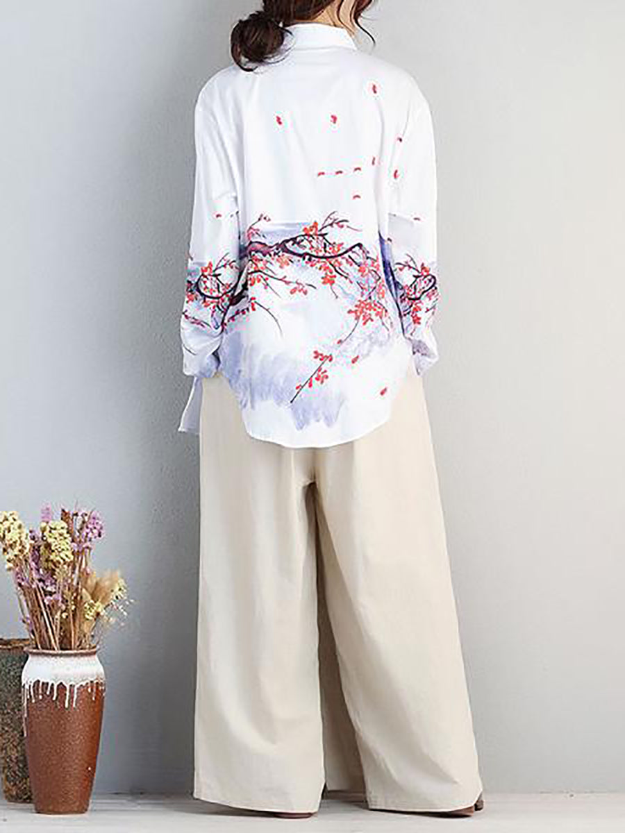 Camicia irregolare monopetto in cotone da donna con stampa letteraria