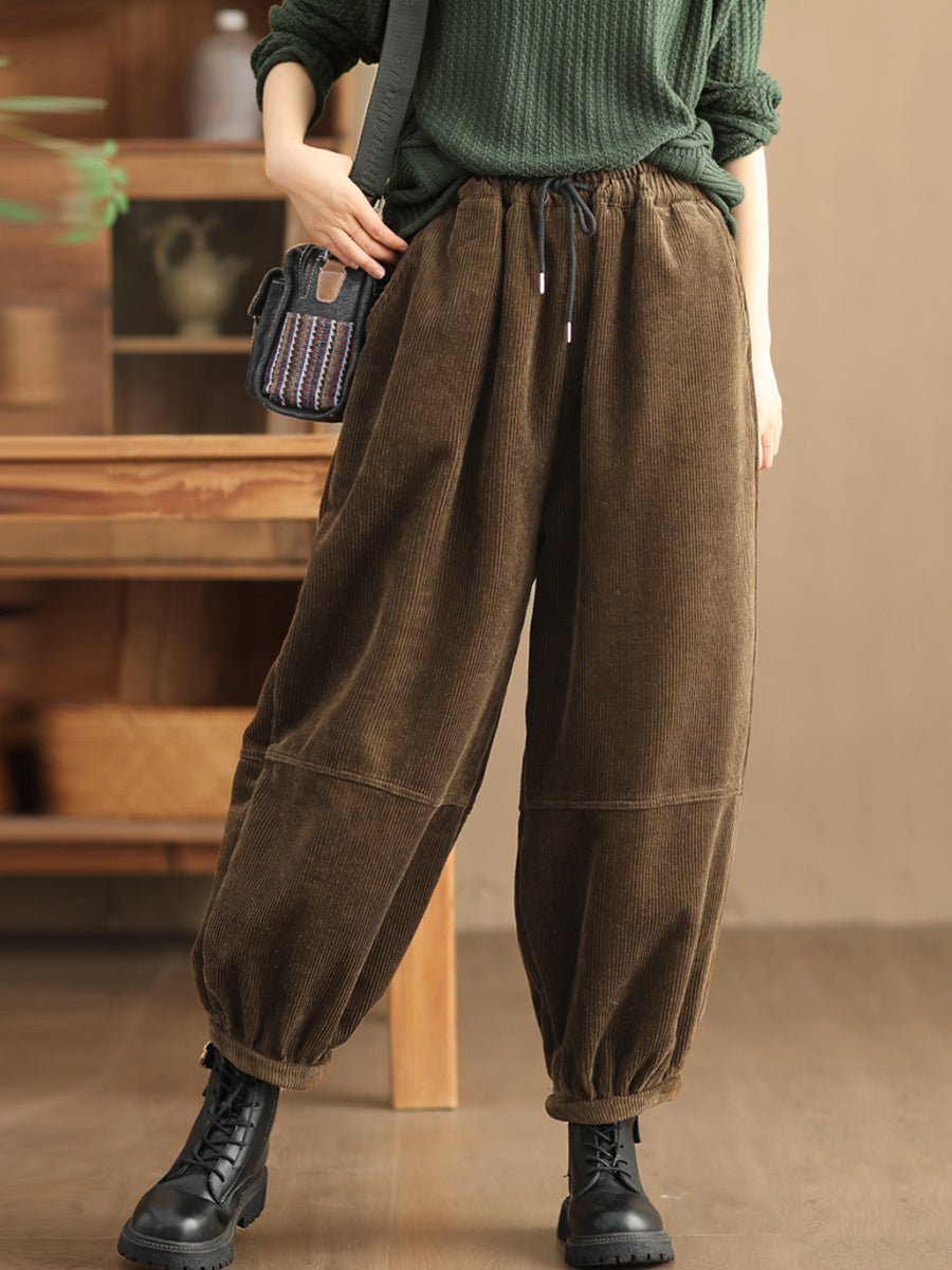 Pantalon décontracté uni ample doublé polaire pour femme