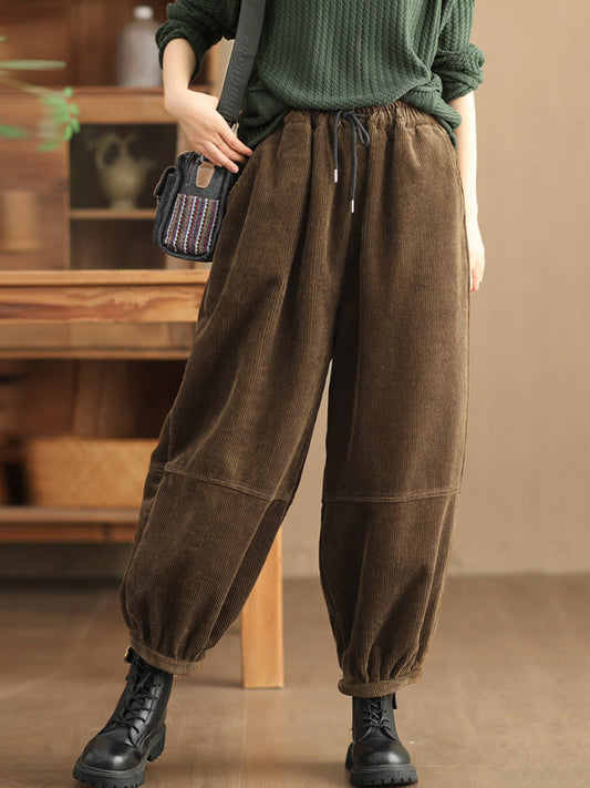 Pantalon décontracté uni ample doublé polaire pour femme